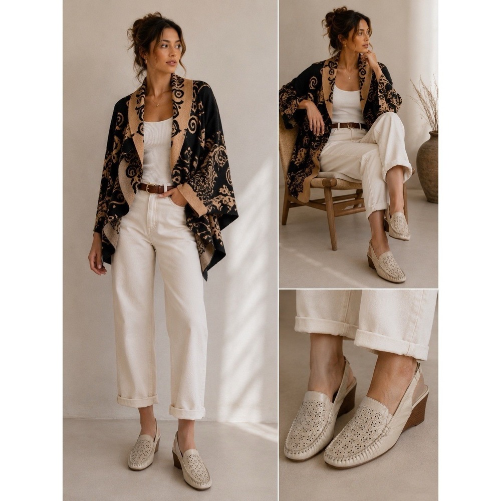 Women's Black & Beige NWOT Reversible Cotton Shawl/Cardigan